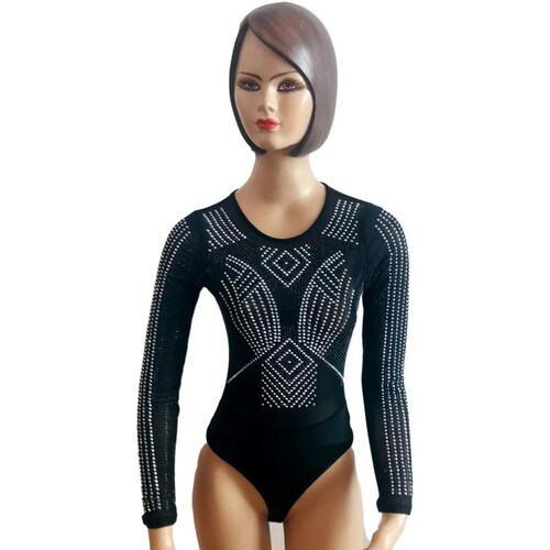 Blusa para dama casual manga larga pantiblusa decorada con chaquira Bai li