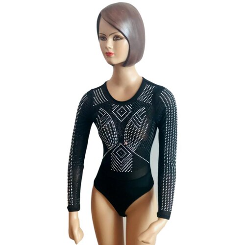 Blusa para dama casual manga larga pantiblusa decorada con chaquira Bai li