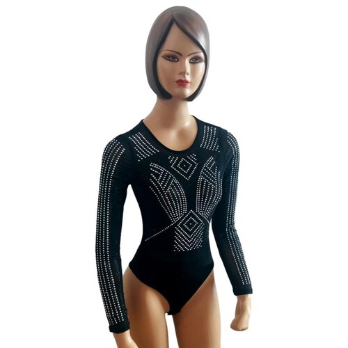 Blusa para dama casual manga larga pantiblusa decorada con chaquira Bai li
