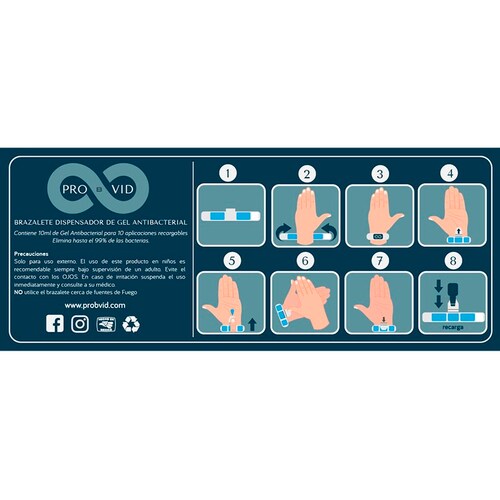 Pack 4 pz: Brazalete Dispensador de gel PROBVID Grande reutilizable