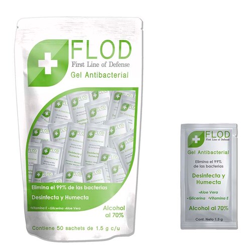 Flod Pack 100 pz Sachets Gel Antibacterial 1.5 Gr c/u con 70% Alcohol
