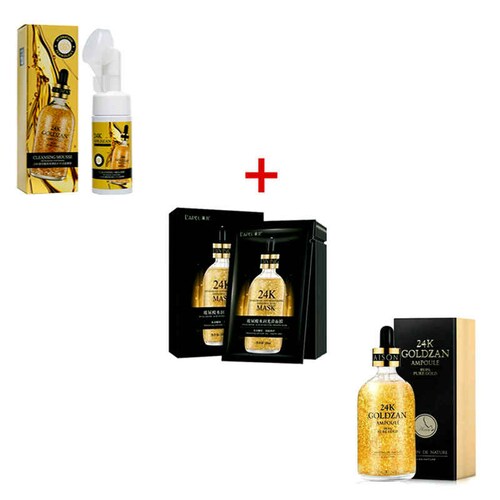 Limpiador  Goldzan 24 K + Goldzan Ampoule  24k+ Caja de Mascarilla Facial 24 K Gold