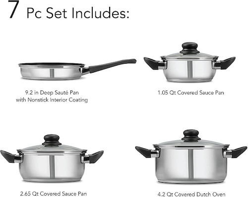 Tramontina Primaware 80117/585DS Stainless Steel Induction-Ready Tri-Ply Base 7-Piece Cookware Set