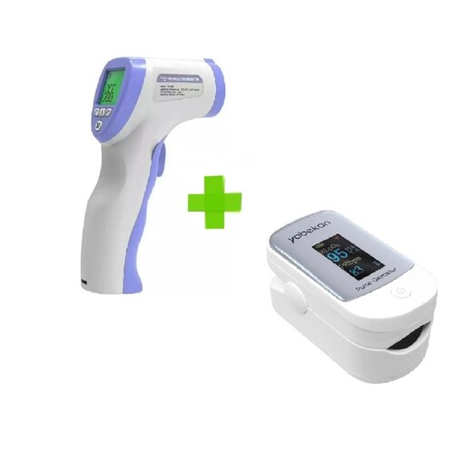 Termometro infrarojo medico sin contacto + oximetro de pulso adulto  
