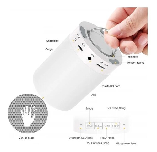 Bocina Bluetooth Y Lámpara De Mesa Led Recargable Touch