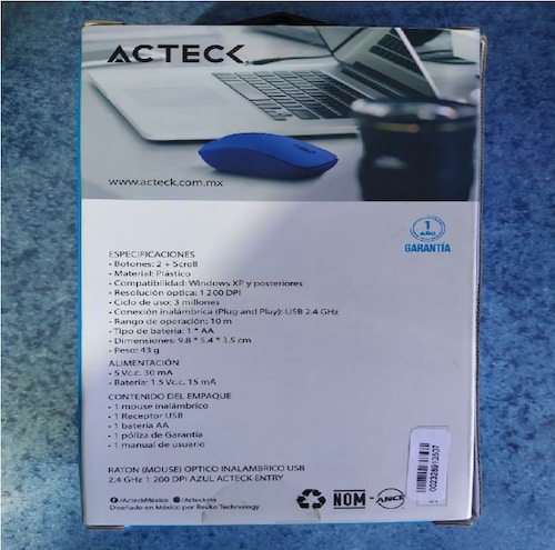 MOUSE INALAMBRICO ACTECK-E RECEPTOR 2.4G 1000 DPI AZUL AC-928915 USB WINDOWS PC LAP Bluetooth CASA