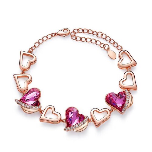 Brazalete de corazones oro rosa Cristales de Swarovski Silver Queen