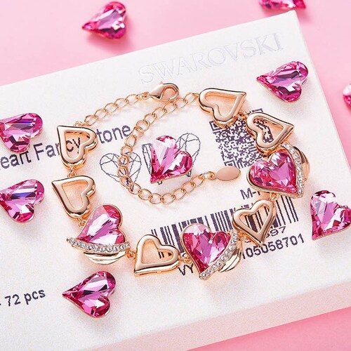 Brazalete de corazones oro rosa Cristales de Swarovski Silver Queen