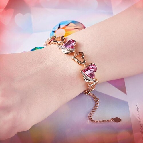 Brazalete de corazones oro rosa Cristales de Swarovski Silver Queen