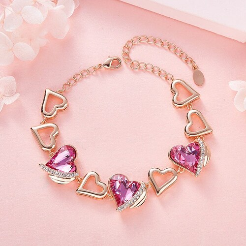 Brazalete de corazones oro rosa Cristales de Swarovski Silver Queen