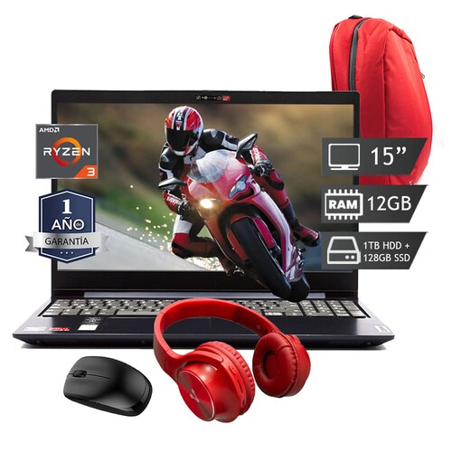 Laptop GAMER  Ryzen 3 - 12GB - HDD 1TB + SSD 128GB - AMD Radeon + Mochila  + Audífonos + mouse