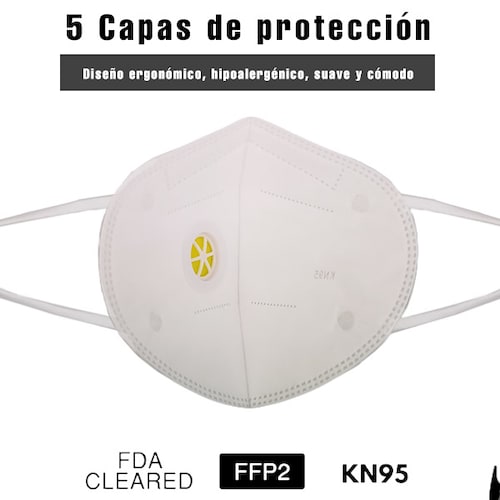 Paquete de 5 Caretas Faciales Protectoras de Ojos, Nariz y Boca con Forma de Lentes + 3 Cubrebocas Kn95 con Válvula de Respiración