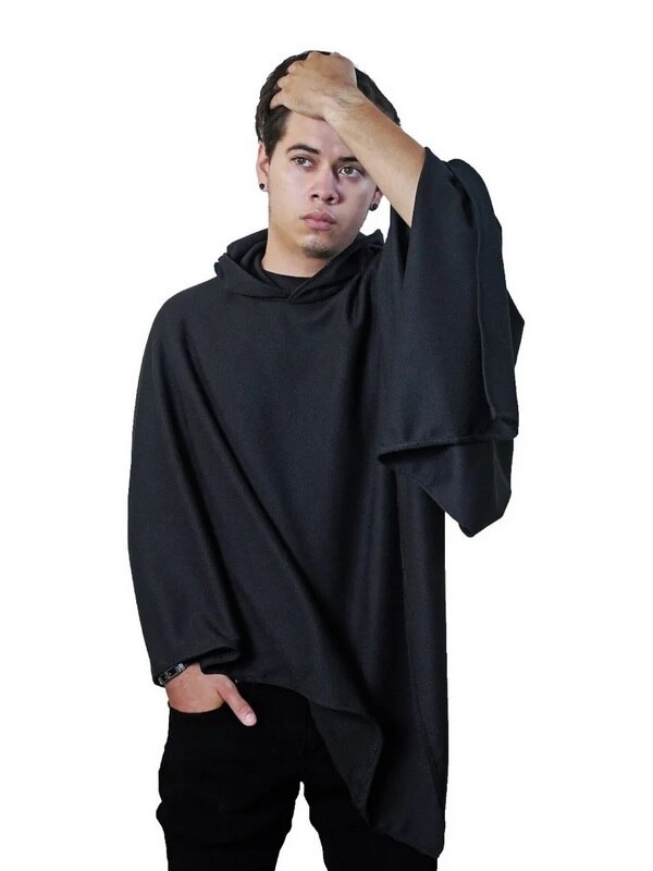 Poncho Con Gorro de Hombre Gab n Capa Sueter Negro Hoodie