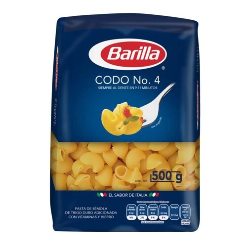 Pasta Barilla Codo No. 4 con 500 g
