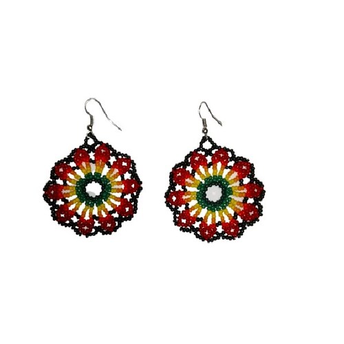Aretes Artesanales Wixarika de chaquira en combinación de colores