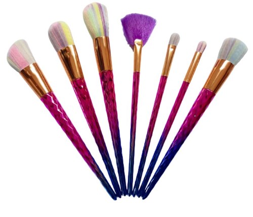 Set de Brochas Para Maquillaje 7 Piezas Diamante Rosa Azul Arcoiris
