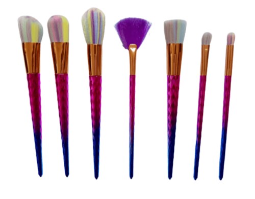 Set de Brochas Para Maquillaje 7 Piezas Diamante Rosa Azul Arcoiris