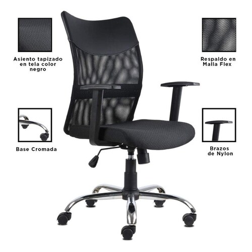 Silla de Oficina Ergonómica Marca Xipe Store Modelo Ergoflex Giratoria con Respaldo, Color  Negro