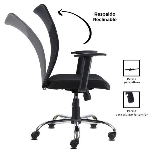 Silla de Oficina Ergonómica Marca Xipe Store Modelo Ergoflex Giratoria con Respaldo, Color  Negro
