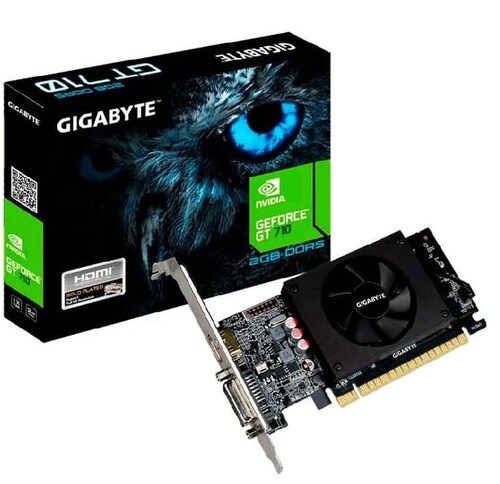 TARJETA DE VIDEO GIGABYTE NVIDIA GT710 PCIE X8 2.0 2GB DDR5 64BIT DVI/HDMI BAJO PERFIL GAMA BASICA