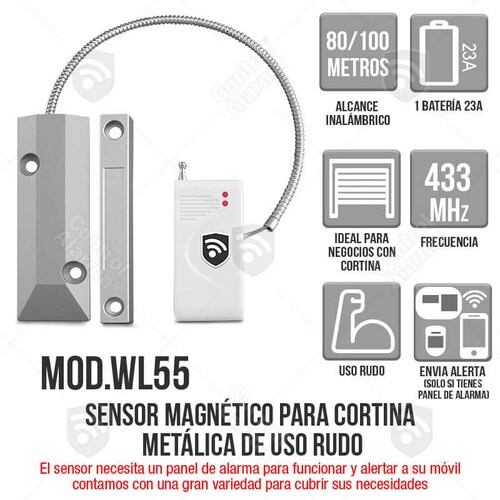 Sensor Detector Cortina Metalica Uso Rudo Inalambrico Magnetico Sistema Alarma Apertura Portones Casa Negocio Oficina