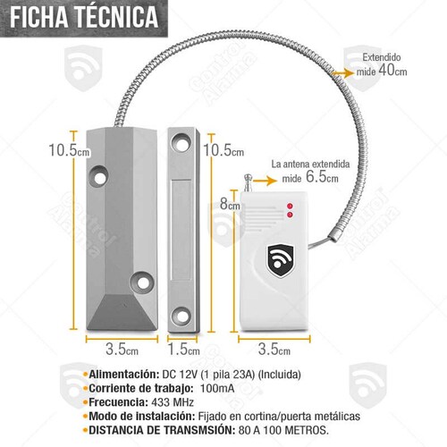 Sensor Detector Cortina Metalica Uso Rudo Inalambrico Magnetico Sistema Alarma Apertura Portones Casa Negocio Oficina