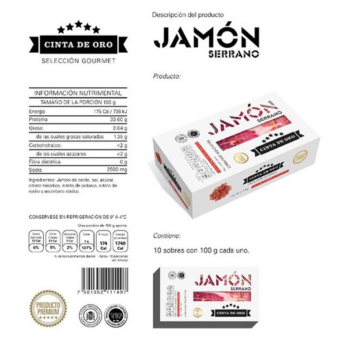 Jamón Serrano Cinta de Oro 1Kg + Tablita Golpe de Vino