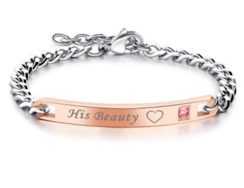 Set Pulseras Pareja Bella Y Bestia His Beauty, Her Beast Novios Duo San Valentin 