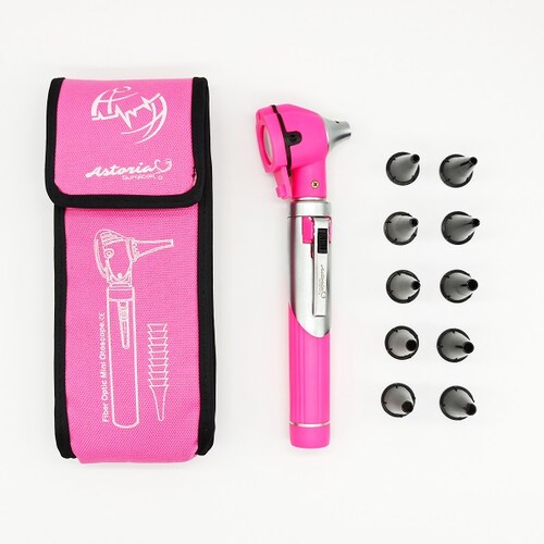 Otoscopio Luz LED Blanca 2da Generacion + 10 Especulos (ROSA)