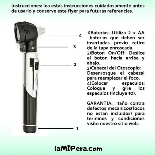 Otoscopio Luz LED Blanca 2da Generacion + 10 Especulos (AZUL)
