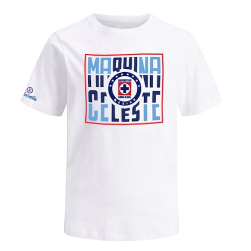 Playera Adulto CRUZ AZUL Máquina Logo Cuadro Blanco Producto Oficial