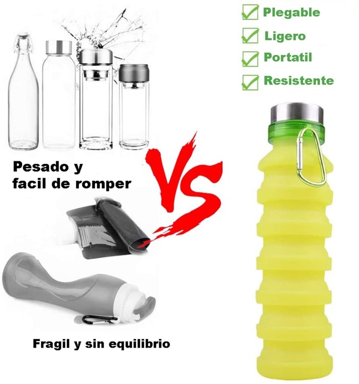 Botella De Agua Plegable De Silicona Para Niños - 550 Ml, Con Llavero De Fútbol