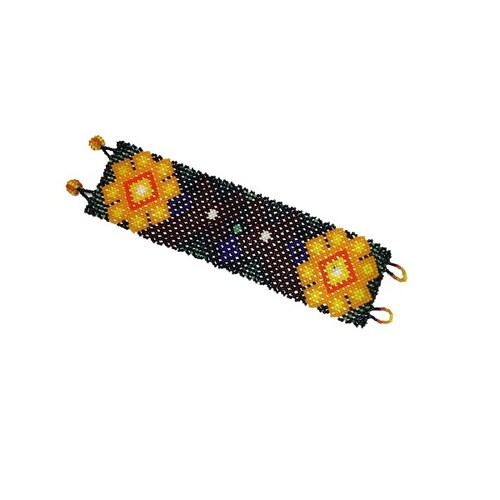 Brazalete con diseño de flor de peyote y venados