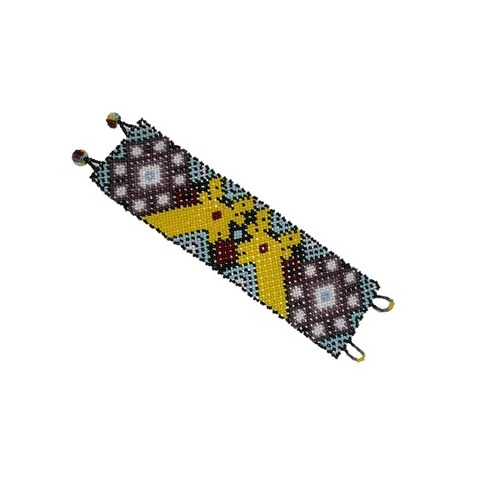 Brazalete con diseño de flor de peyote y venados