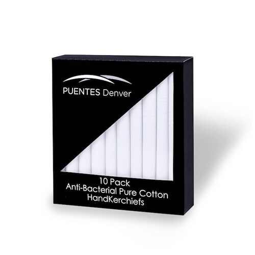 Pañuelos 100% algodón Antibacteriales P/ Hombre Color Blanco Paquete c/10 pzas