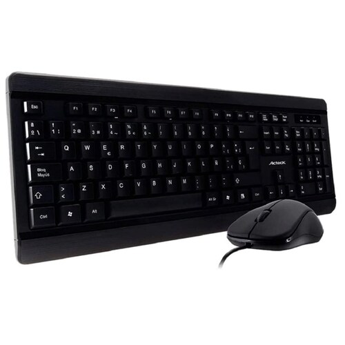 Kit teclado y mouse USB ACTECK AC-916639, Estándar, 104 teclas, Negro