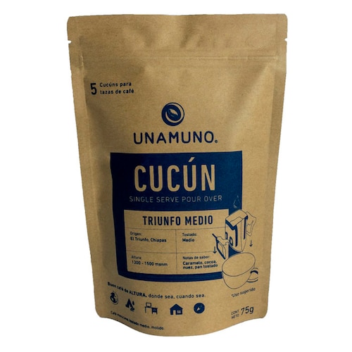 Unamuno paquete de 5 CUCÚNS - Café filtrable de 1 solo uso - Café de ALTURA, donde sea, cuando sea