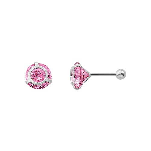 Broquel Ilusion en Color Rosa 7 mm en Plata .925 +Obsequio