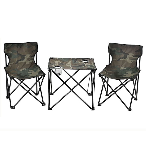 Set de Mesa y 2 sillas Plegable portátil Impermeable Playa Exteriores Camping con Funda y portavasos