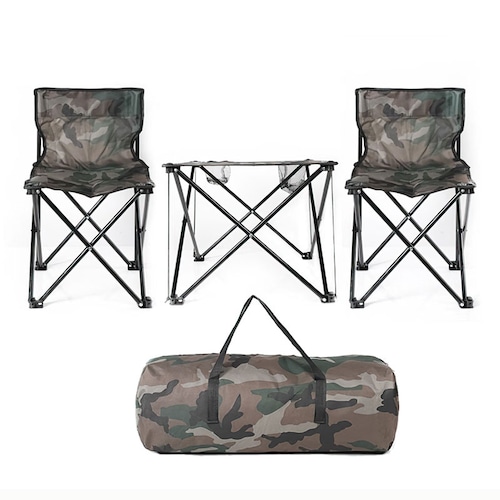 Set de Mesa y 2 sillas Plegable portátil Impermeable Playa Exteriores Camping con Funda y portavasos