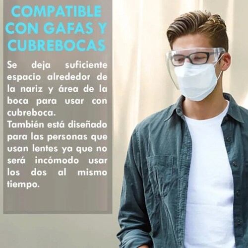 Careta con Lentes - Gafas de protección facial - Gafas de protección antiniebla - Pantalla facial reutilizable con gafas - Visibilidad mejorada y diseño cómodo - Protege contra derrames, gotas, saliva, escombros, polvo.