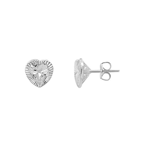 Broquel Corazon Diamantado 8mm en Plata .925 + Obsequio