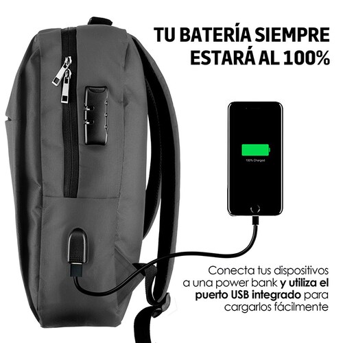 Mochila para Laptop Antirrobo con Candado, Puerto USB para Power Bank, Contra Agua, Ideal para Viaje Redlemon