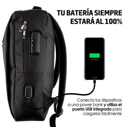Mochila para Laptop Antirrobo con Candado, Puerto USB para Power Bank, Contra Agua, Ideal para Viaje Redlemon