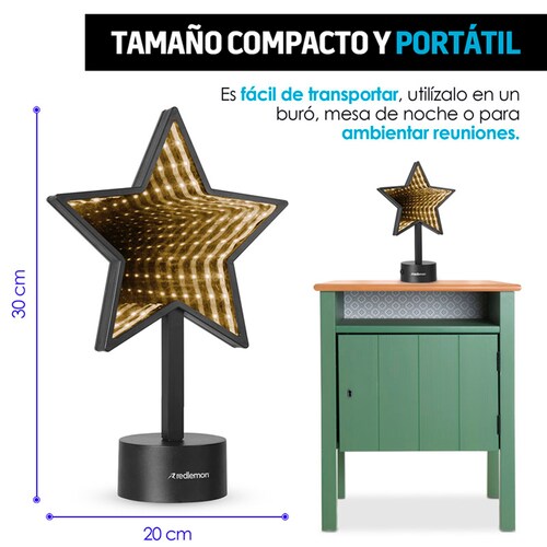Lámpara Espejo Infinity 3D LED Colores USB Baterías Star Redlemon.