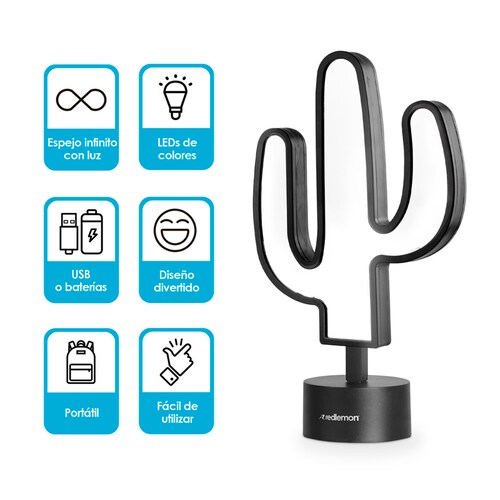 Lámpara Espejo Infinity 3D LED Colores USB Baterías Cactus Redlemon.