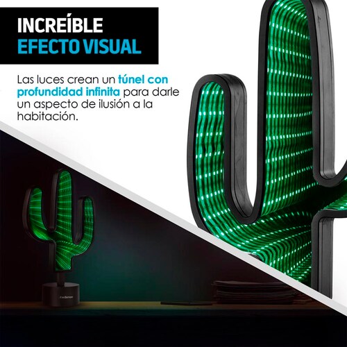 Lámpara Espejo Infinity 3D LED Colores USB Baterías Cactus Redlemon.
