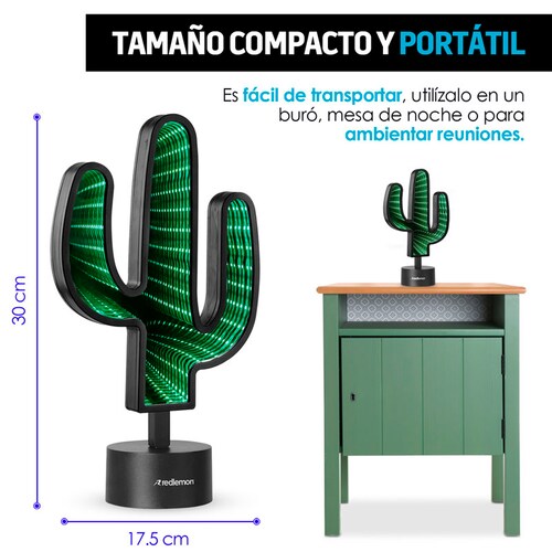 Lámpara Espejo Infinity 3D LED Colores USB Baterías Cactus Redlemon.