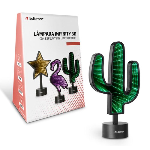 Lámpara Espejo Infinity 3D LED Colores USB Baterías Cactus Redlemon.