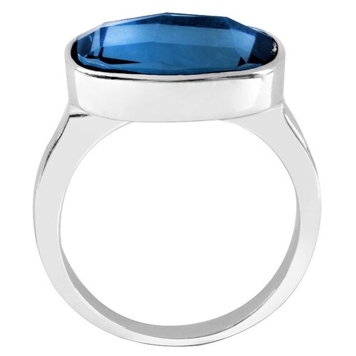 Anillo Cristal Swarovski Azul Oscuro Baño Rodio Farcelli Jewelry